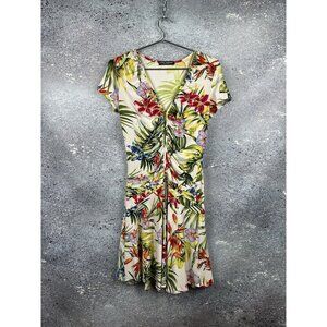 DOLCE GABBANA WOMEN’S SHORT SLEEVE V NECK TROPICAL FLORAL THEME DRESS SIZE USA S